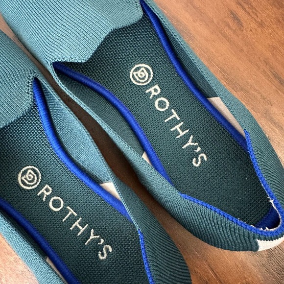ROTHY'S Neon Stripe Loafers in Bottle Blue Round Toe RETIRED - Picture 10 of 13